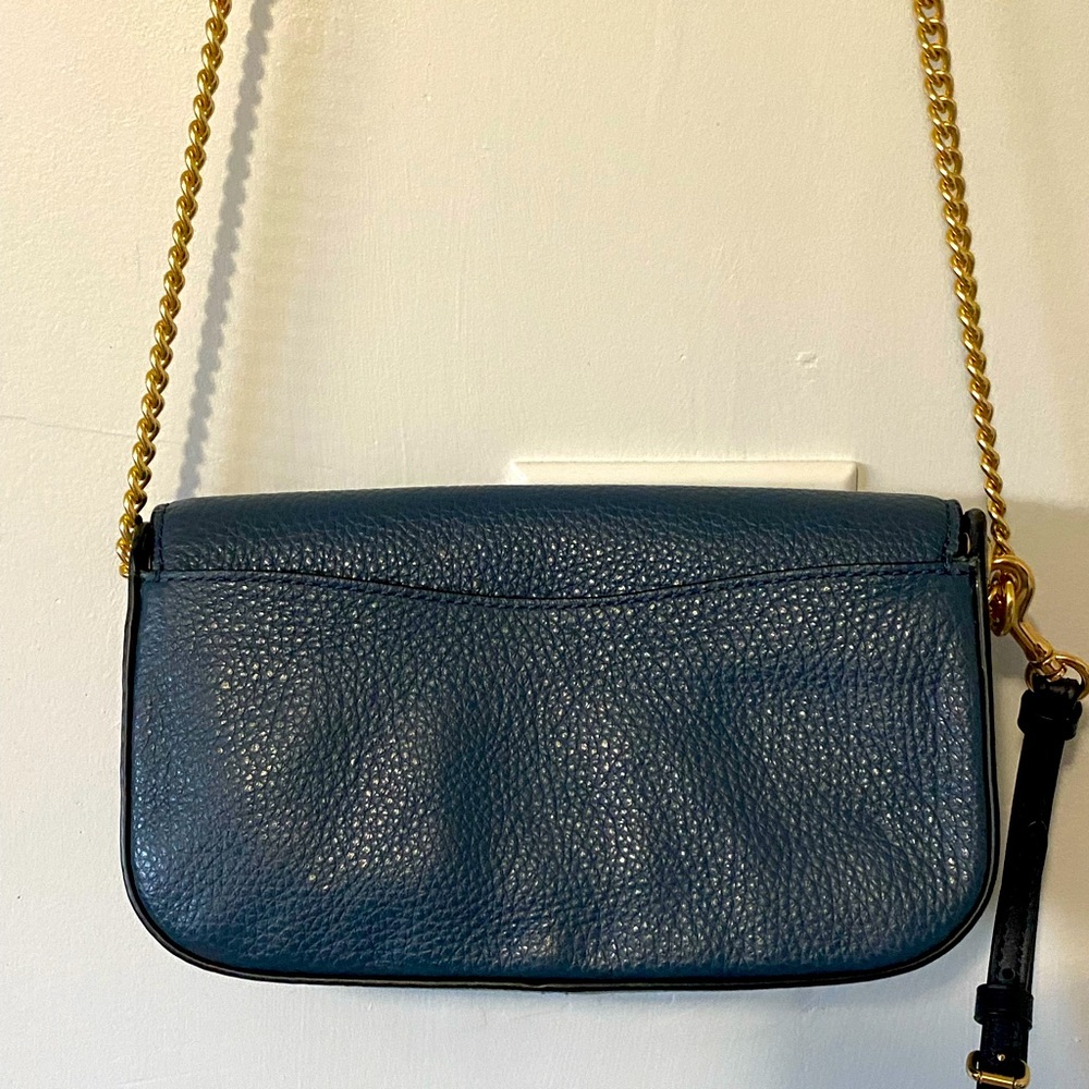 Coach Blue leather, suede, with gold chain